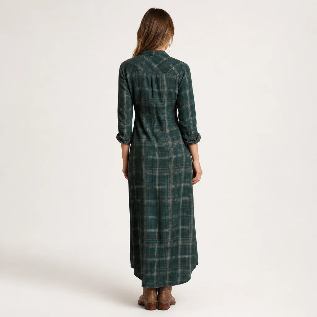 Women's Cotton Plaid Maxi Dress | Elegant Lapel Collar Summer Dress 3