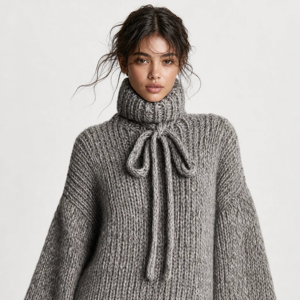 Women's Cozy Knit Mini Dress | Elegant High Neck Long Sleeve Sweater Dress 1