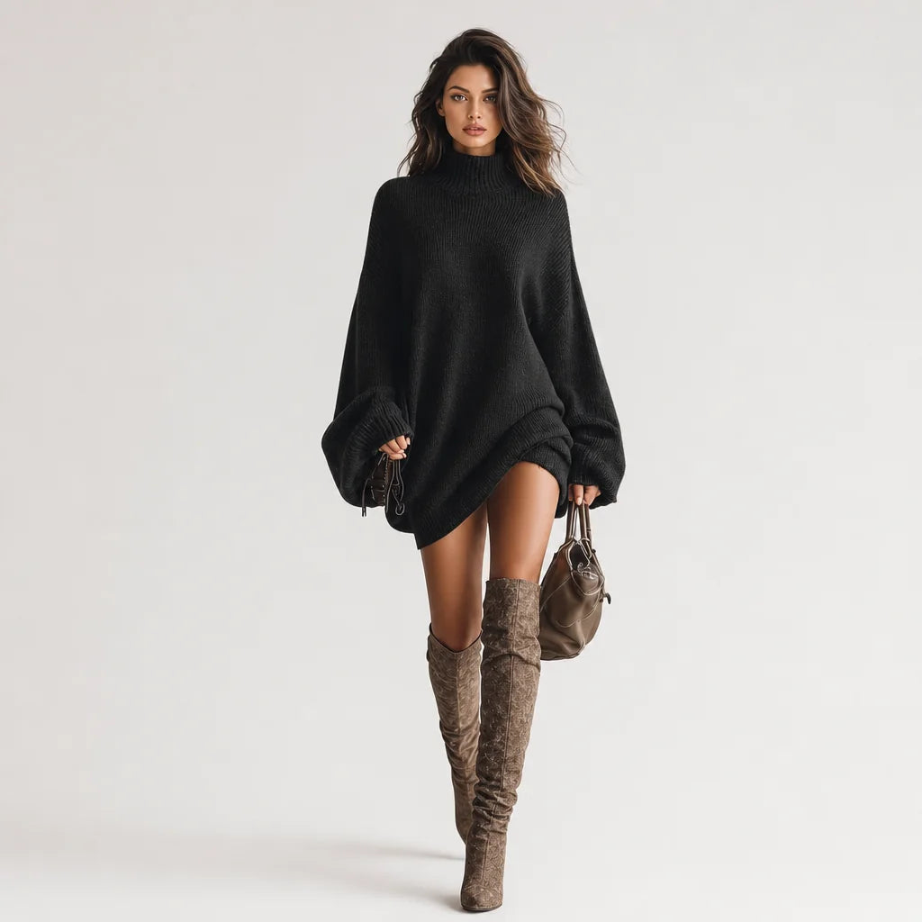 Women's Cozy Knit Mini Dress | Vintage-Inspired Caramel Brown Sweater Dress 3