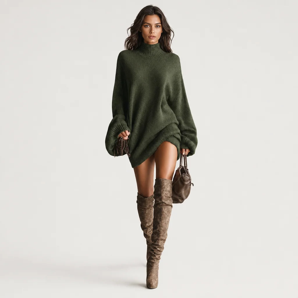 Women's Cozy Knit Mini Dress | Vintage-Inspired Caramel Brown Sweater Dress 4