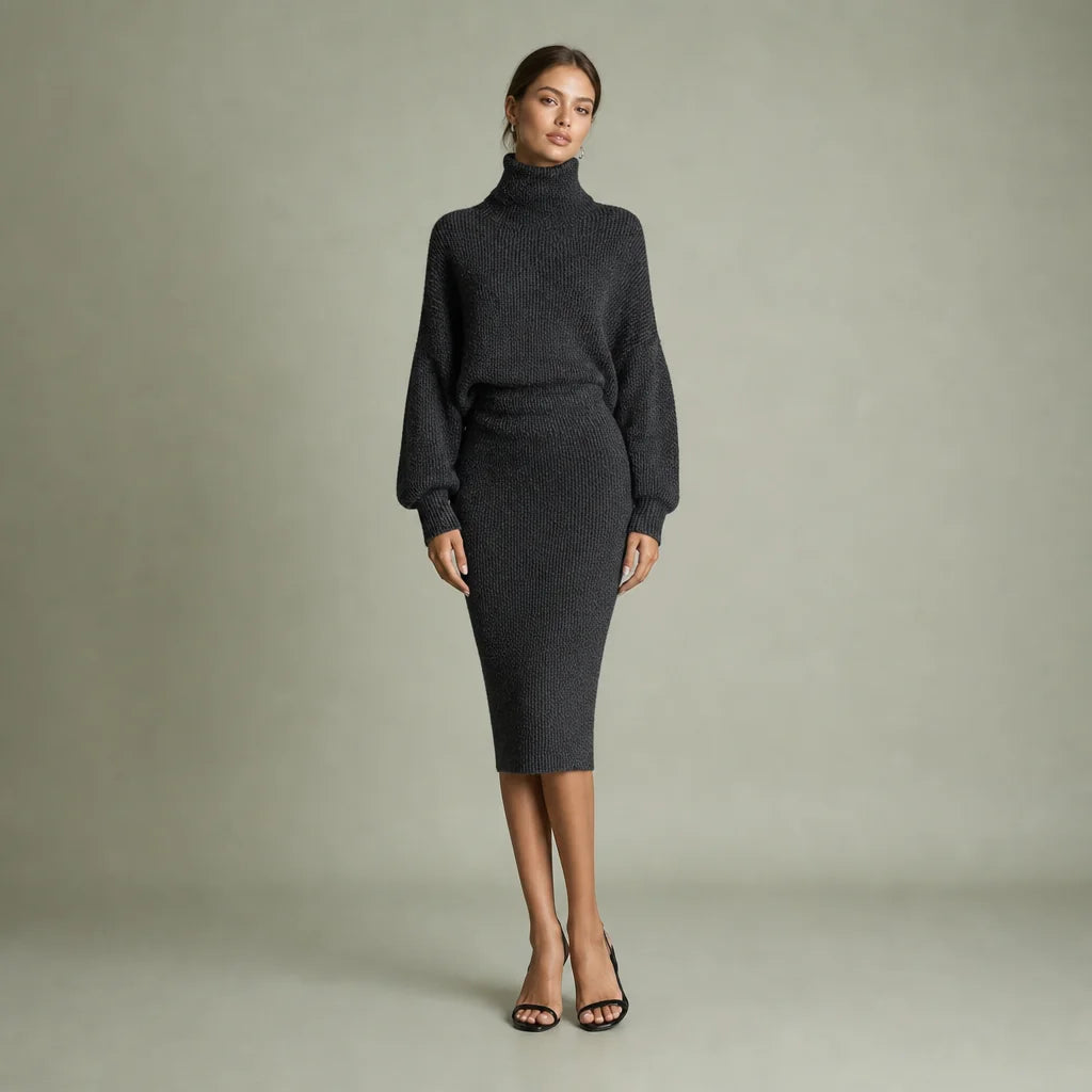 Women's Cozy Knit Sweater Dress | Oversized Turtleneck Midi Dress for Fall Winter 0