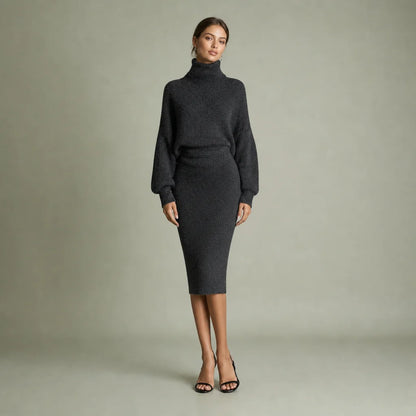 Women's Cozy Knit Sweater Dress | Oversized Turtleneck Midi Dress for Fall Winter 0
