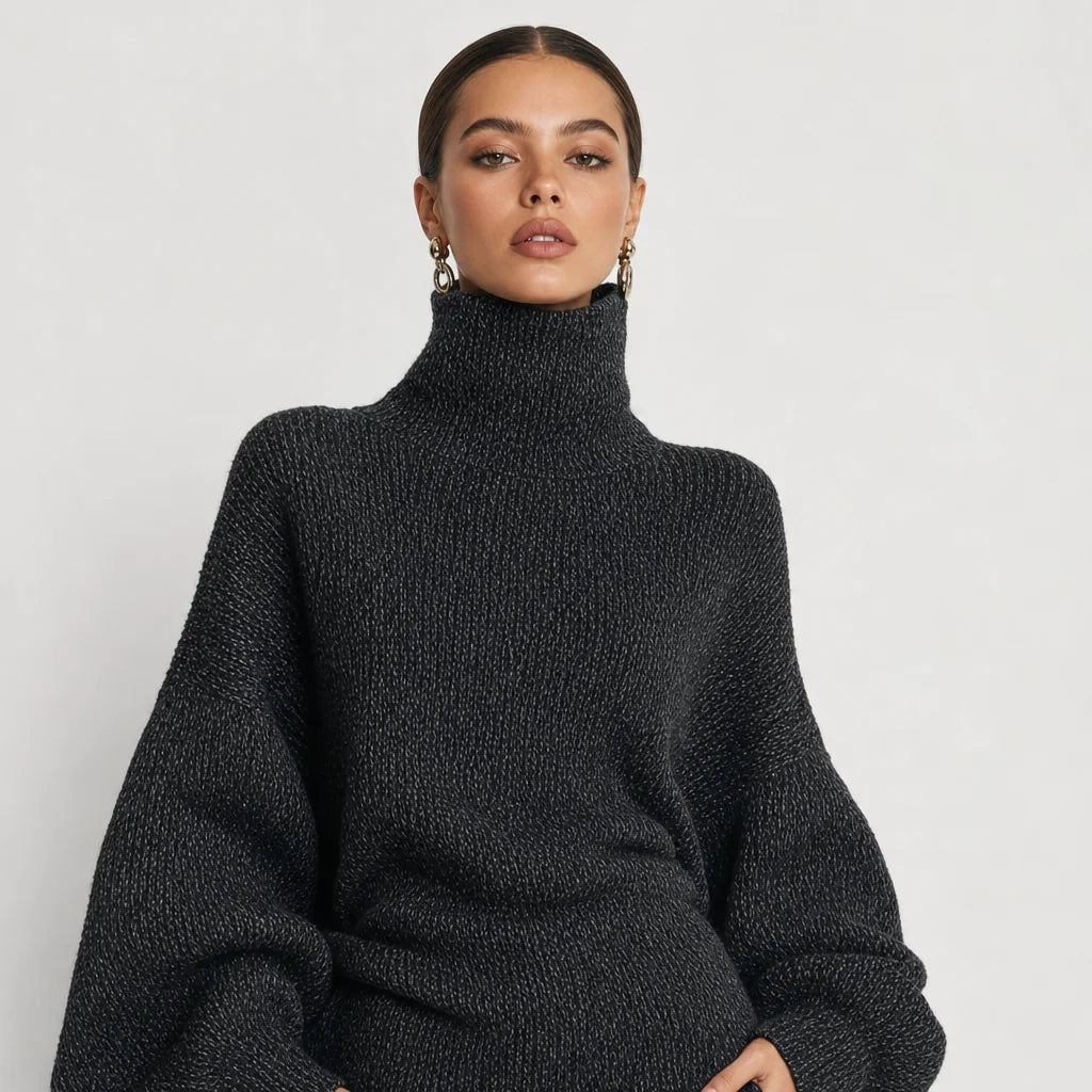 Women's Cozy Knit Sweater Dress | Oversized Turtleneck Midi Dress for Fall Winter 1