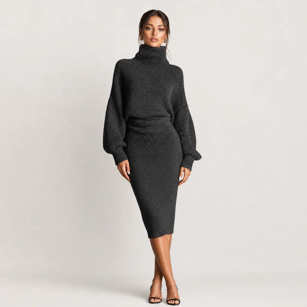 Women's Cozy Knit Sweater Dress | Oversized Turtleneck Midi Dress for Fall Winter 2