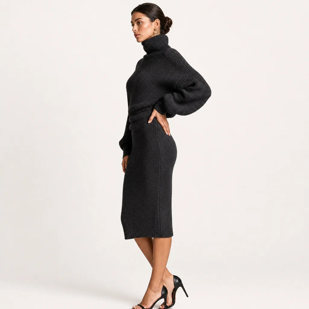 Women's Cozy Knit Sweater Dress | Oversized Turtleneck Midi Dress for Fall Winter 3