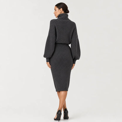 Women's Cozy Knit Sweater Dress | Oversized Turtleneck Midi Dress for Fall Winter 4