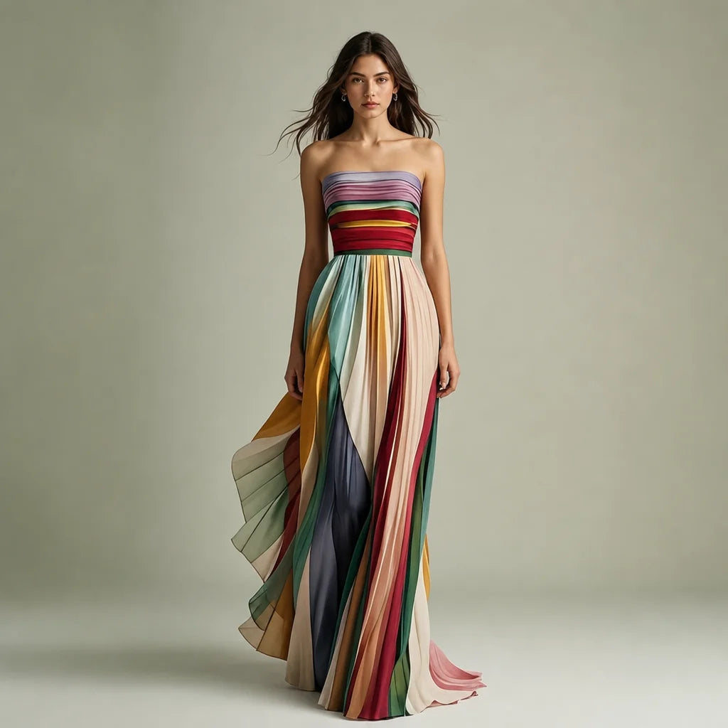 Women's Elegant Stripe Print Maxi Dress | Stylish Off-Shoulder Summer Dress 0