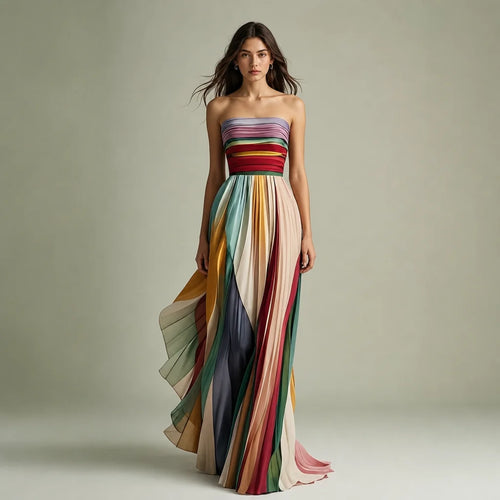 Women's Elegant Stripe Print Maxi Dress | Stylish Off-Shoulder Summer Dress 0