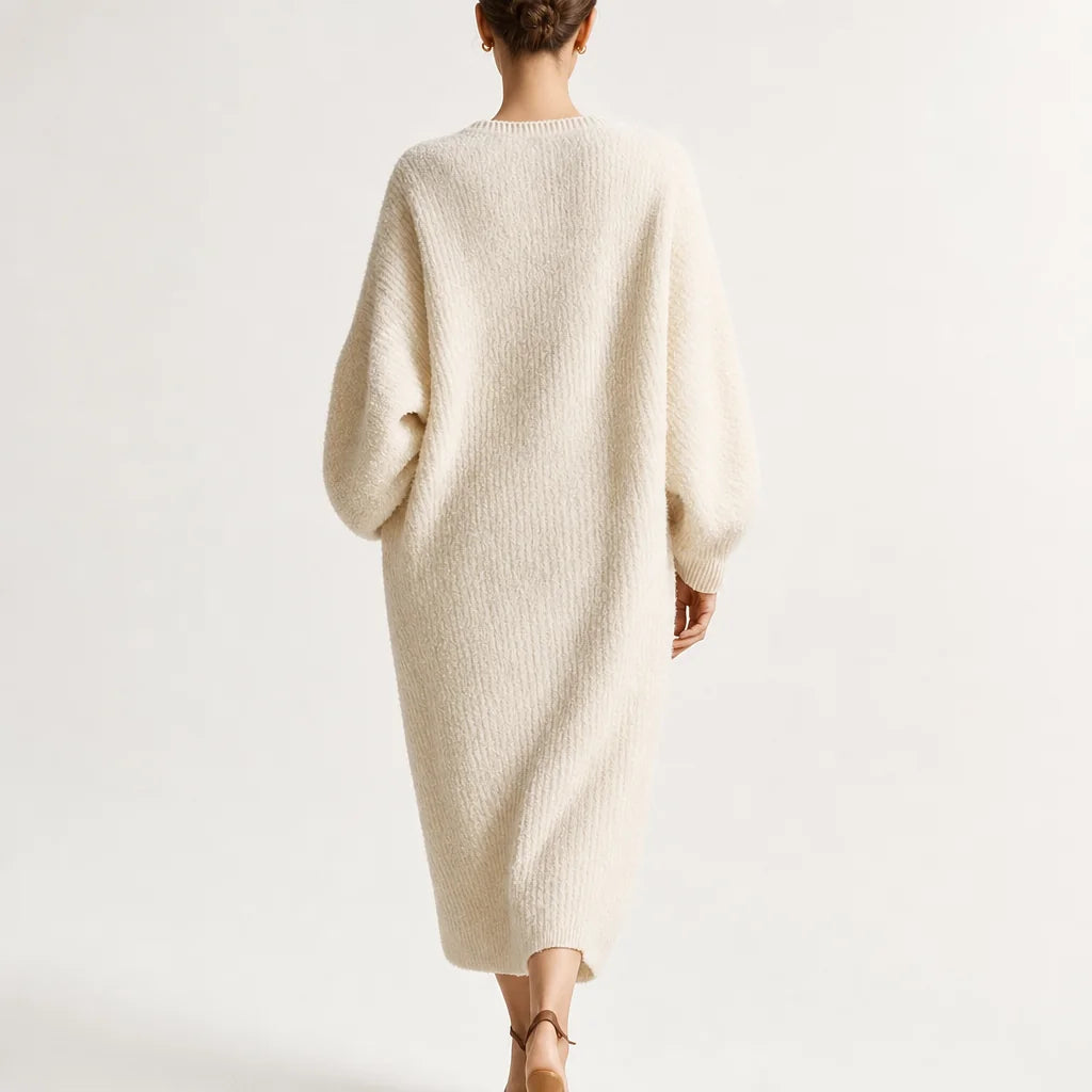 Women's Faux Mink Knit Midi Dress | Cozy Asymmetric Slit Elegant Outfit 4