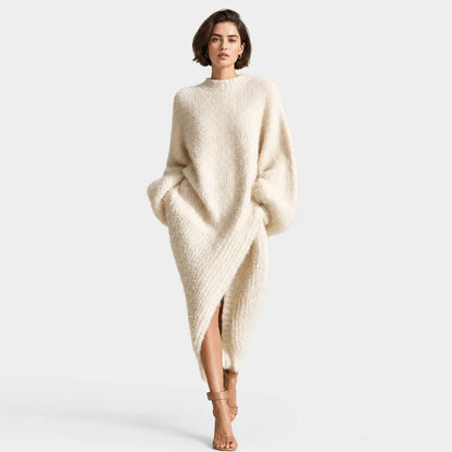 Women's Faux Mink Knit Midi Dress | Cozy Asymmetric Slit Elegant Outfit 7