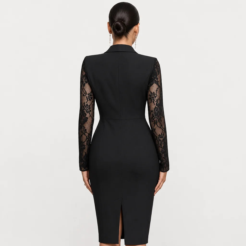 Women's Floral Lace Midi Dress | Elegant Bodycon Cocktail Dress with Sheer Sleeves 1