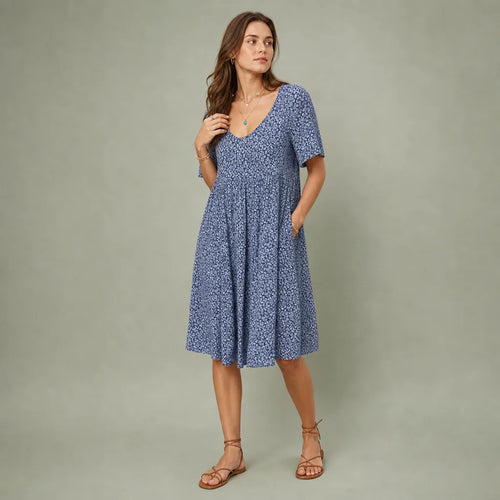Women's Floral Print V-Neck Smock Dress | Breezy Casual Summer Maxi Dress 0