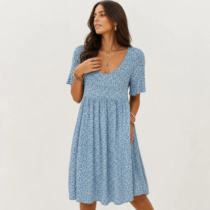 Women's Floral Print V-Neck Smock Dress | Breezy Casual Summer Maxi Dress 4