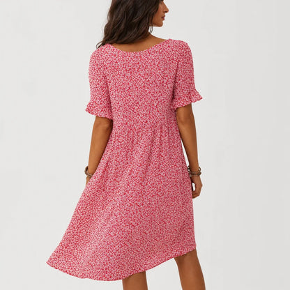 Women's Floral Print V-Neck Smock Dress | Breezy Casual Summer Maxi Dress 5