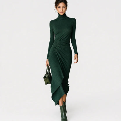Women's High-Elastic Knitted Midi Dress | Elegant High-Neck Wrap Cocktail Dress 1