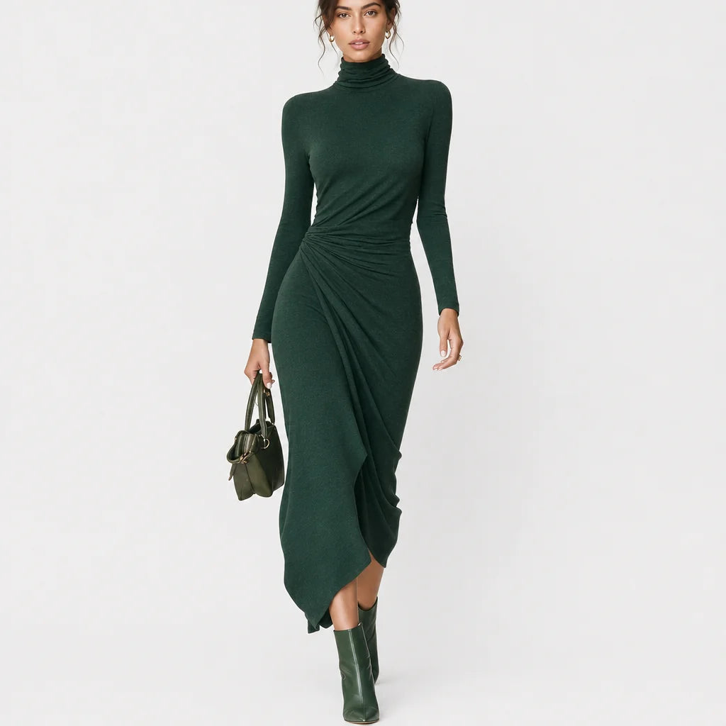 Women's High-Elastic Knitted Midi Dress | Elegant High-Neck Wrap Cocktail Dress 2