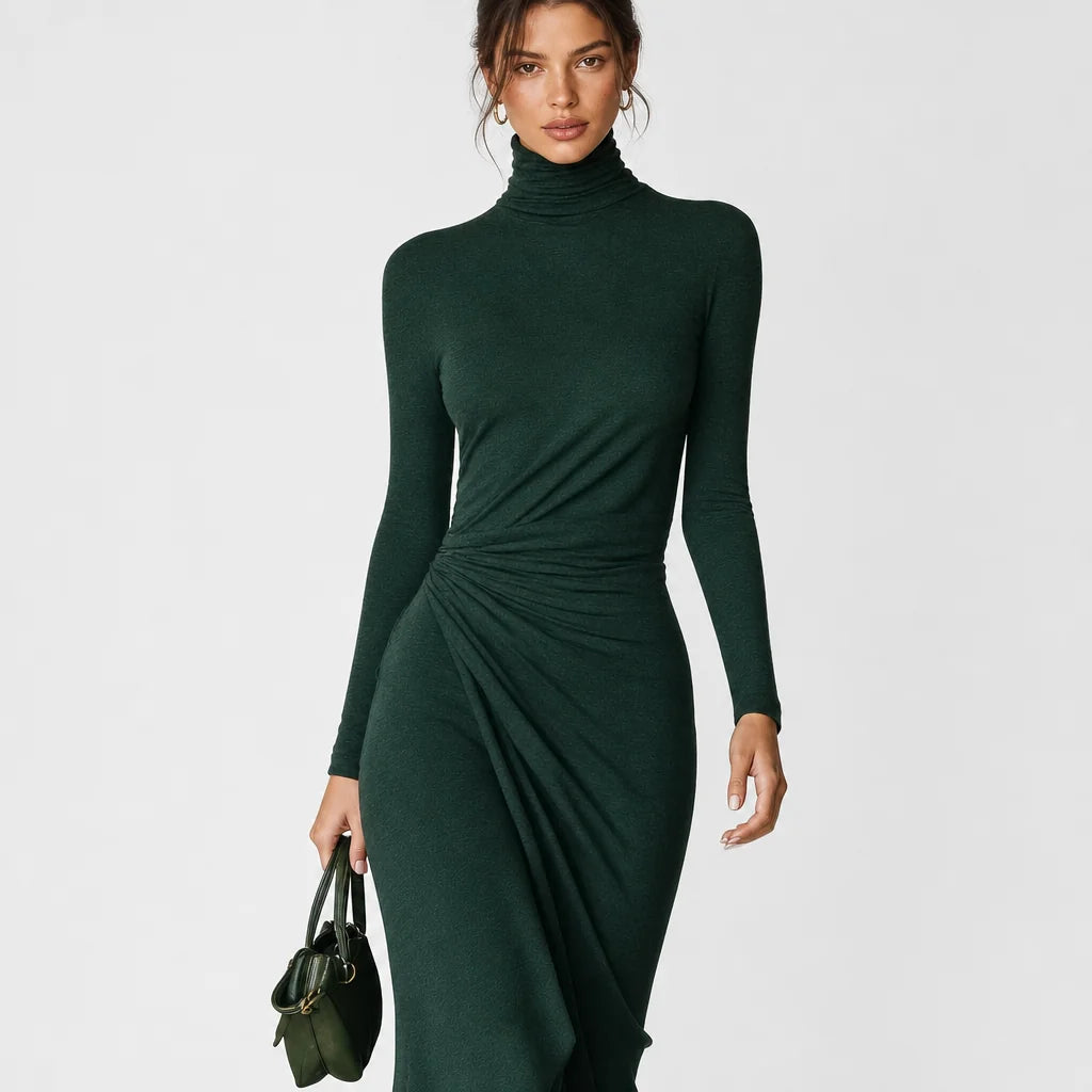Women's High-Elastic Knitted Midi Dress | Elegant High-Neck Wrap Cocktail Dress 3