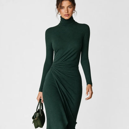 Women's High-Elastic Knitted Midi Dress | Elegant High-Neck Wrap Cocktail Dress 3