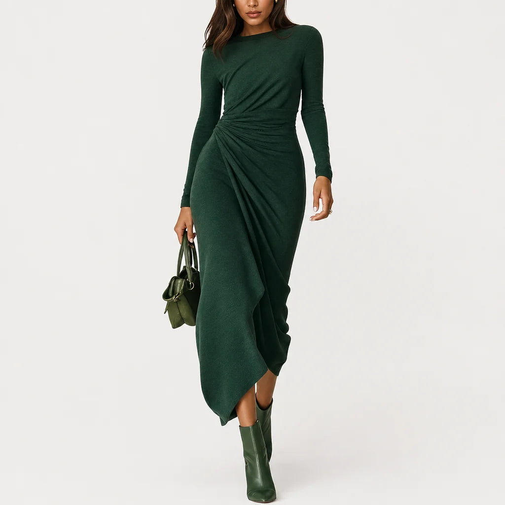 Women's High-Elastic Knitted Midi Dress | Elegant High-Neck Wrap Cocktail Dress 4