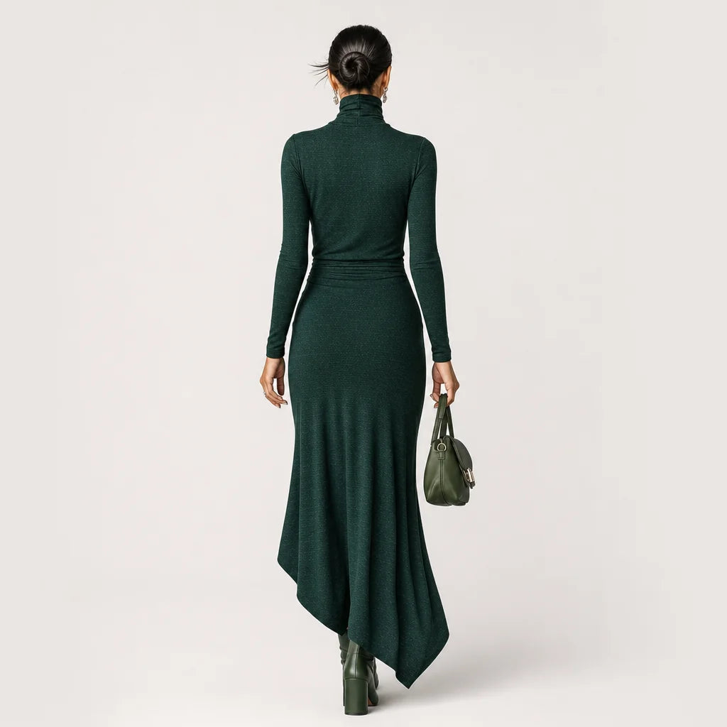 Women's High-Elastic Knitted Midi Dress | Elegant High-Neck Wrap Cocktail Dress 5