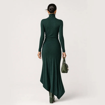 Women's High-Elastic Knitted Midi Dress | Elegant High-Neck Wrap Cocktail Dress 5
