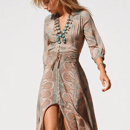 Women's Lightweight Bohemian Maxi Dress | Flowy V-Neck Summer Gown 1