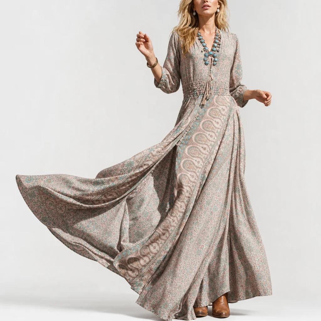 Women's Lightweight Bohemian Maxi Dress | Flowy V-Neck Summer Gown 3