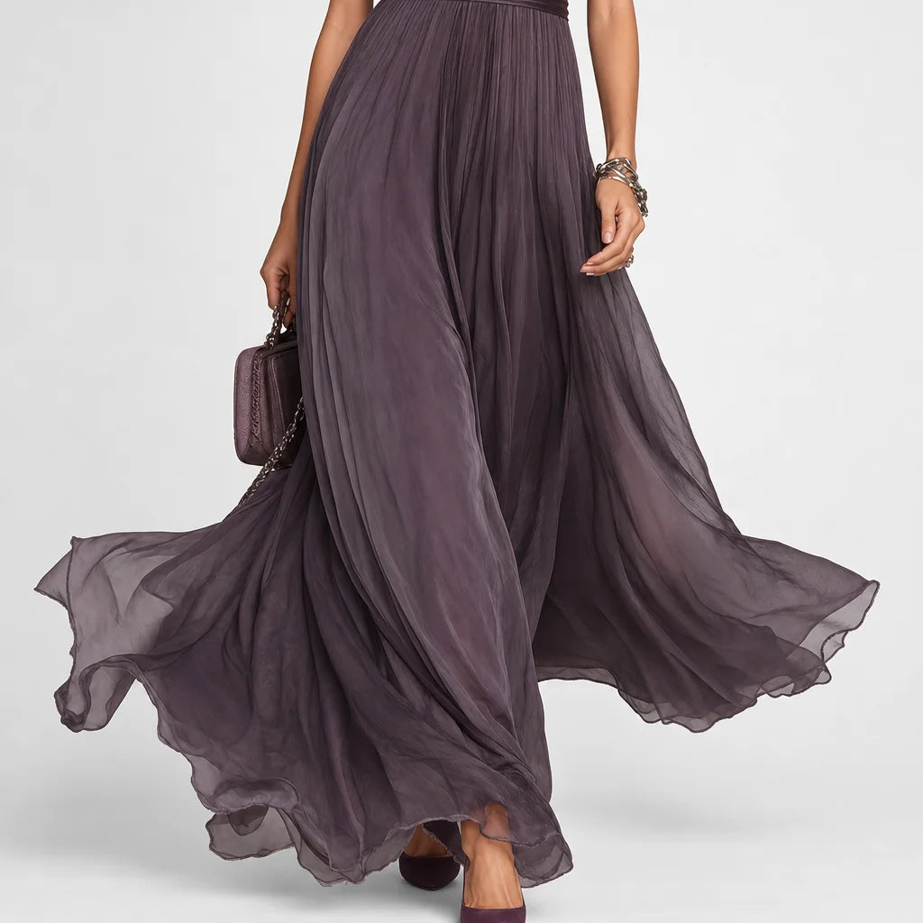 Women's Lightweight Chiffon Maxi Dress | Elegant Keyhole Neckline with Lace Trim 6
