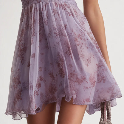 Women's Lightweight Chiffon Mini Dress | Retro Floral Ruffled Summer Dress 5