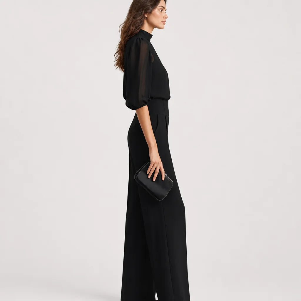 Women's Lightweight Chiffon Three-Piece Set | Elegant Sheer Top with High-Waisted Wide-Leg Pants 2
