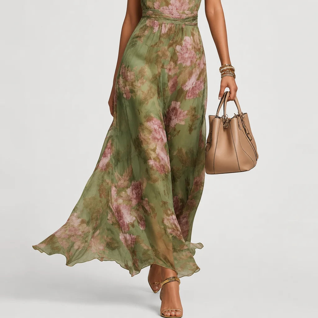 Women's Lightweight Floral Chiffon Maxi Dress | Elegant Halter Summer Gown 3