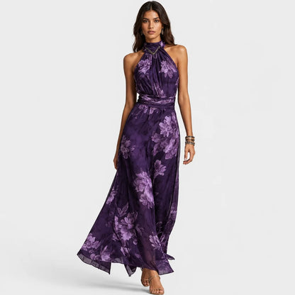 Women's Lightweight Floral Chiffon Maxi Dress | Elegant Halter Summer Gown 7