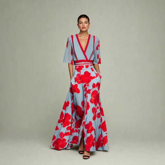 Women's Lightweight Floral Maxi Dress | Elegant Wrap Style with Pockets for Summer 0