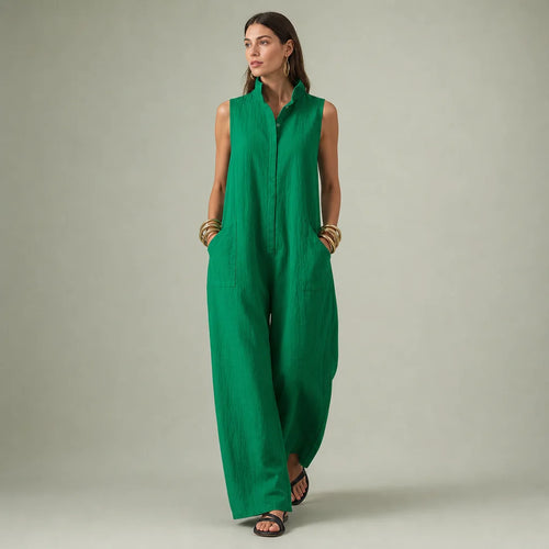 Women's Lightweight Linen Blend Jumpsuit | Chic Sleeveless Loose-Fit Summer Outfit 0