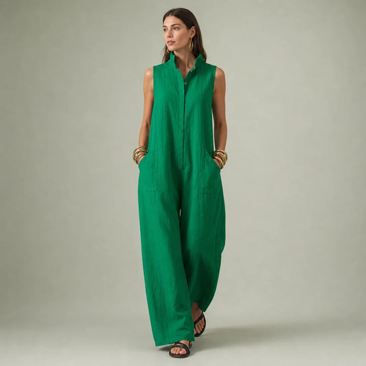 Women's Lightweight Linen Blend Jumpsuit | Chic Sleeveless Loose-Fit Summer Outfit 0