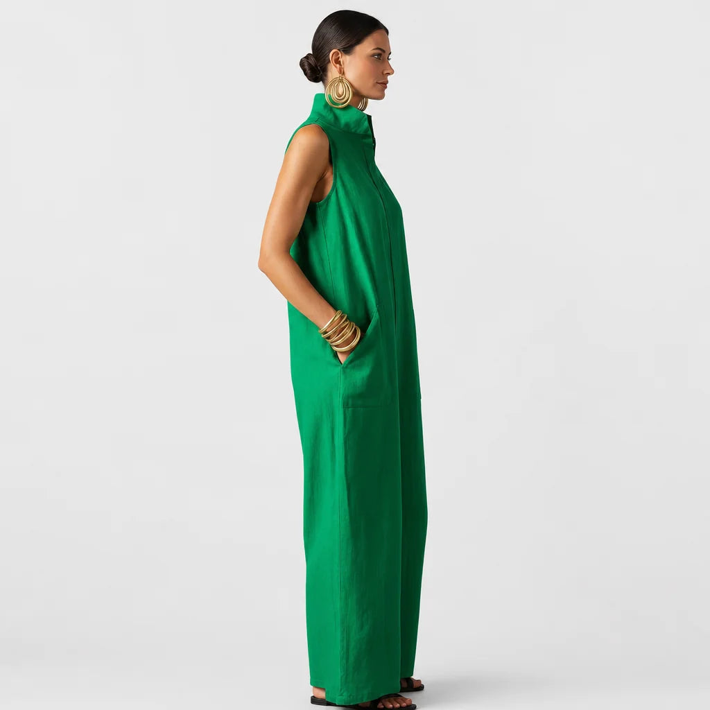 Women's Lightweight Linen Blend Jumpsuit | Chic Sleeveless Loose-Fit Summer Outfit 2