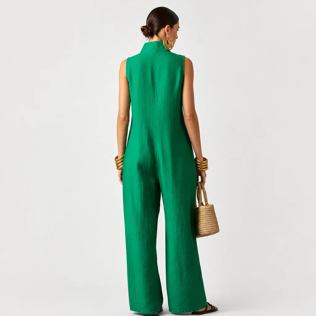 Women's Lightweight Linen Blend Jumpsuit | Chic Sleeveless Loose-Fit Summer Outfit 3