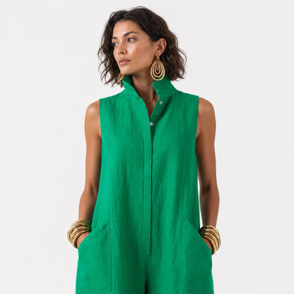 Women's Lightweight Linen Blend Jumpsuit | Chic Sleeveless Loose-Fit Summer Outfit 5