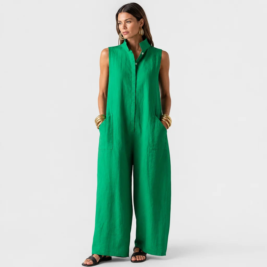 Women's Lightweight Linen Blend Jumpsuit | Chic Sleeveless Loose-Fit Summer Outfit 7