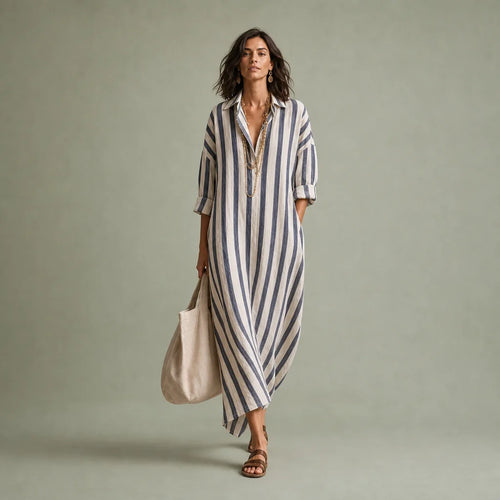 Women's Lightweight Linen Blend Shirt Dress | Casual Relaxed Fit Summer Dress 0