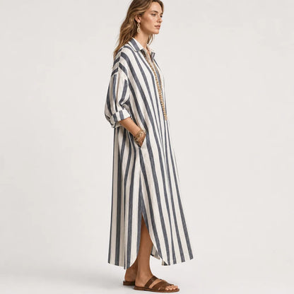 Women's Lightweight Linen Blend Shirt Dress | Casual Relaxed Fit Summer Dress 1