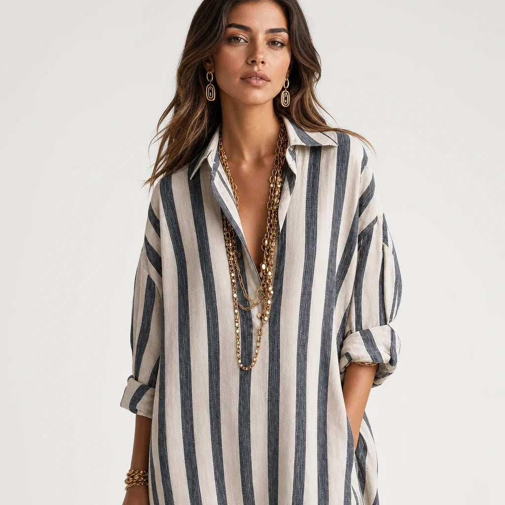 Women's Lightweight Linen Blend Shirt Dress | Casual Relaxed Fit Summer Dress 2
