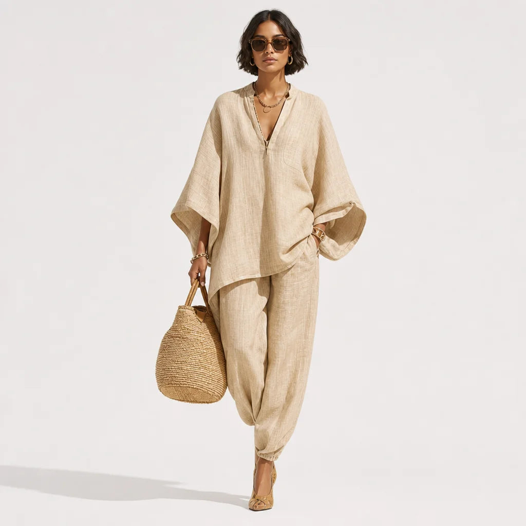 Women's Lightweight Linen Blend Two-Piece Set | Sophisticated Casual Outfit 1