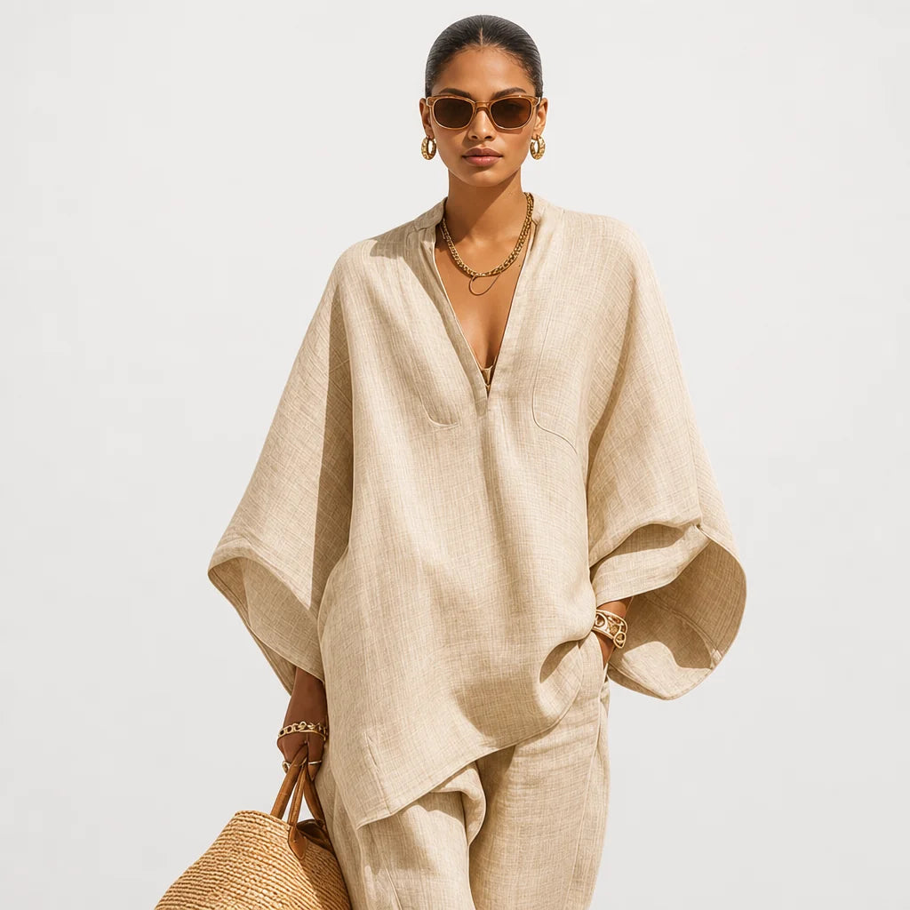Women's Lightweight Linen Blend Two-Piece Set | Sophisticated Casual Outfit 2