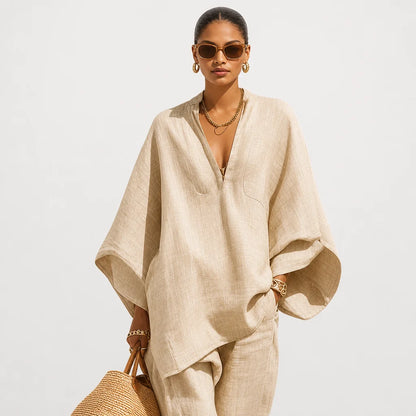 Women's Lightweight Linen Blend Two-Piece Set | Sophisticated Casual Outfit 2