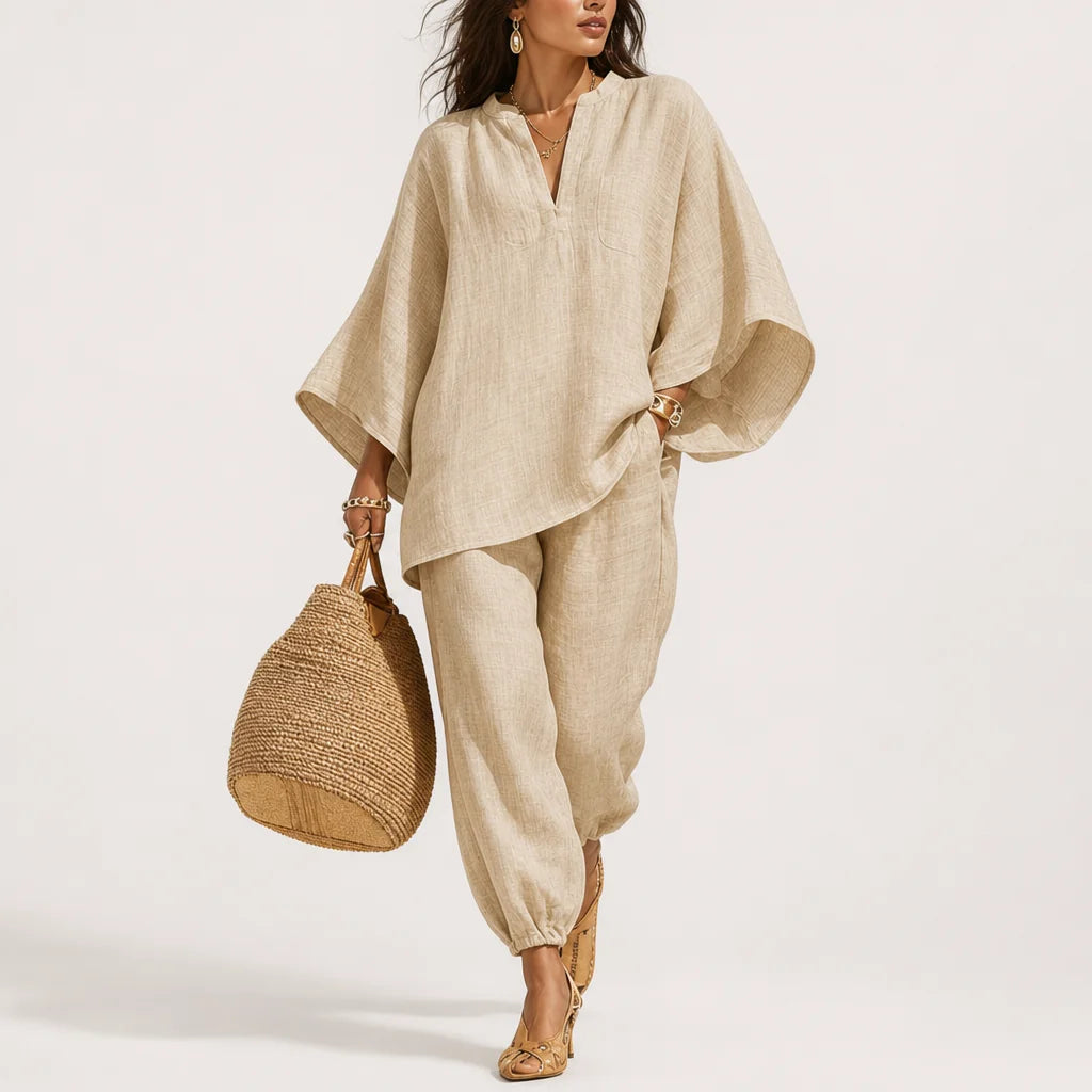 Women's Lightweight Linen Blend Two-Piece Set | Sophisticated Casual Outfit 3