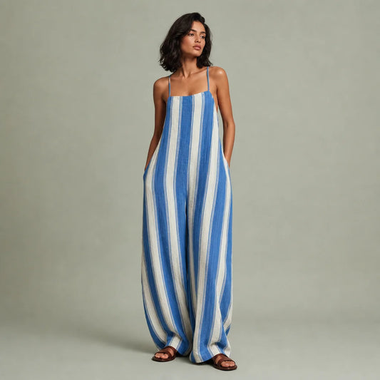 Women's Lightweight Striped Jumpsuit | Relaxed Summer One-Piece Romper 0