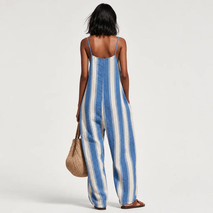 Women's Lightweight Striped Jumpsuit | Relaxed Summer One-Piece Romper 1