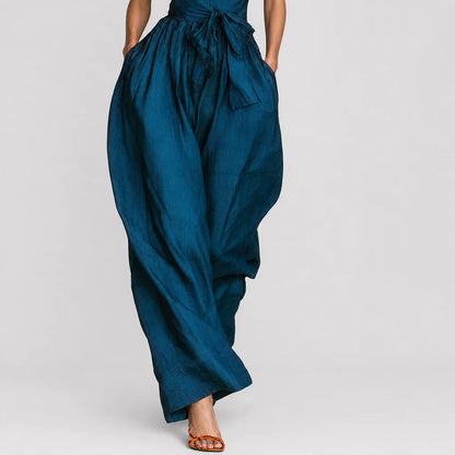 Women's Linen Blend Jumpsuit | Chic Cross Halter Wide-Leg Design for Spring Summer 3