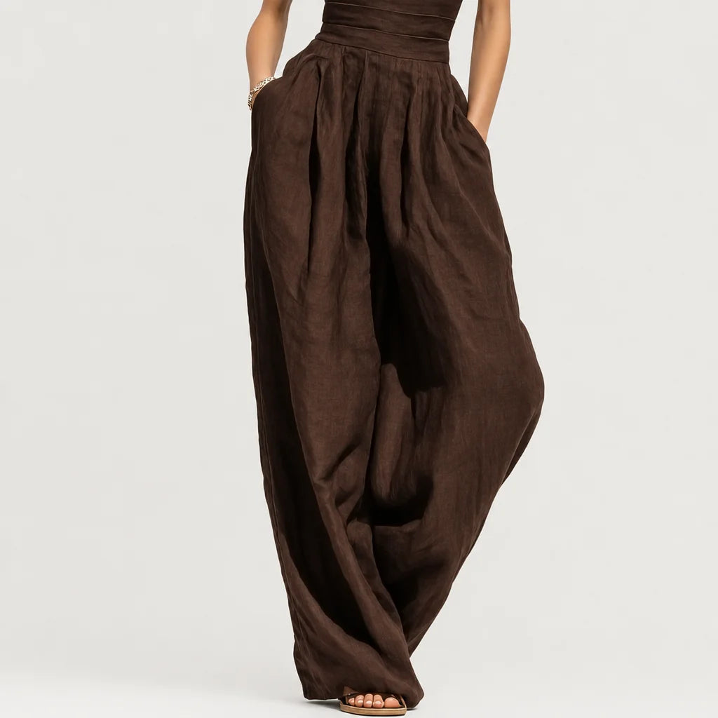 Women's Linen Blend Jumpsuit | Elegant Cap Sleeve Wide-Leg Outfit 4